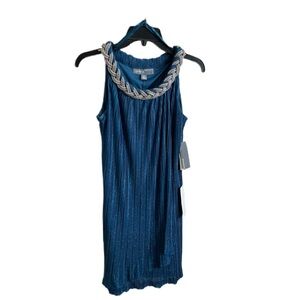 Donna Ricco Blue Teal Glitter Doll Style Dress with Silver Braided collar. NWT